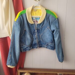 Upcycled Denim Tweety Bird Jacket Cropped OS